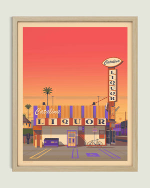 Catalina Liquor illustration of a Los Angeles landmark by George Townley – detailed architectural art print capturing the iconic landmark