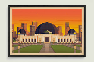 Griffith Observatory illustration of a Los Angeles landmark by George Townley – detailed architectural art print capturing the iconic landmark