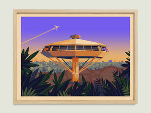 Chemosphere illustration of a Los Angeles landmark by George Townley – detailed architectural art print capturing the iconic landmark