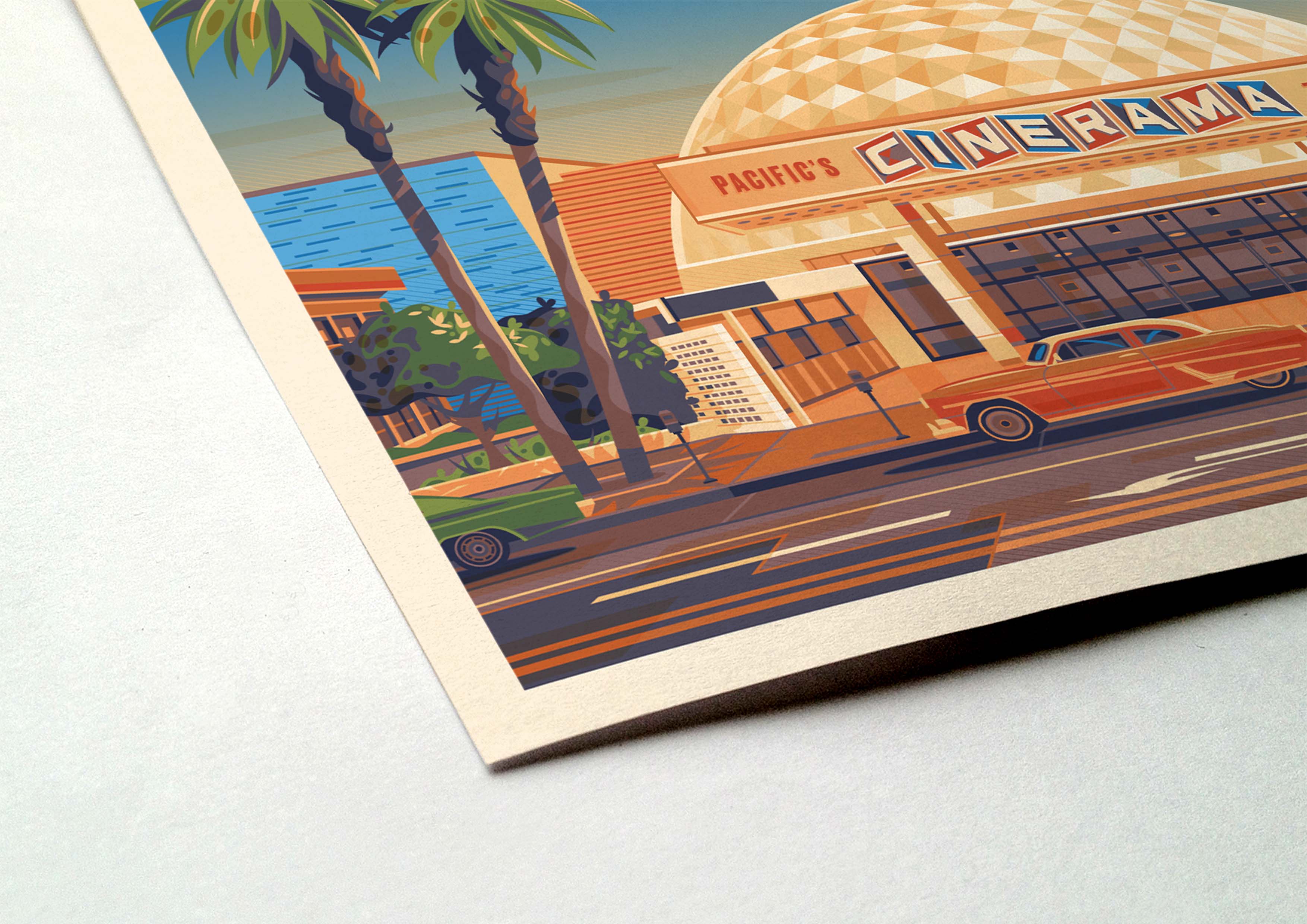 Cinerama Dome illustration of a Los Angeles landmark by George Townley – detailed architectural art print capturing the iconic landmark