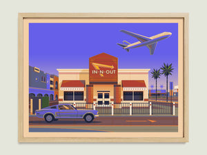 In - N - Out LAX illustration of a Los Angeles landmark by George Townley – detailed architectural art print capturing the iconic landmark