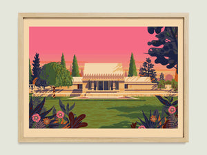 Hollyhock House illustration of a Los Angeles landmark by George Townley – detailed architectural art print capturing the iconic landmark