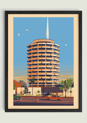 Capitol Records illustration of a Los Angeles landmark by George Townley – detailed architectural art print capturing the iconic landmark