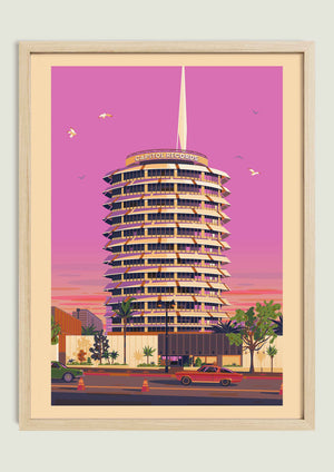 Capitol Records illustration of a Los Angeles landmark by George Townley – detailed architectural art print capturing the iconic landmark