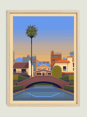 Venice Canals illustration of a Los Angeles landmark by George Townley – detailed architectural art print capturing the iconic landmark