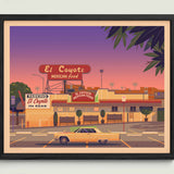 El Coyote Cafe illustration of a Los Angeles landmark by George Townley – detailed architectural art print capturing the iconic landmark