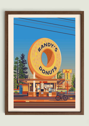 Randy's Donuts illustration of a Los Angeles landmark by George Townley – detailed architectural art print capturing the iconic landmark
