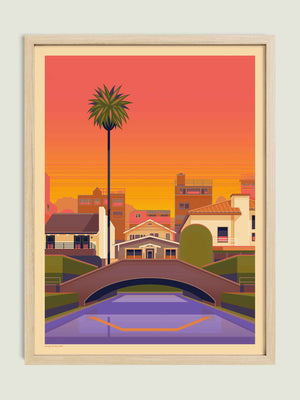 Venice Canals illustration of a Los Angeles landmark by George Townley – detailed architectural art print capturing the iconic landmark