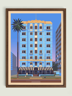 The Georgian Hotel illustration of a Los Angeles landmark by George Townley – detailed architectural art print capturing the iconic landmark