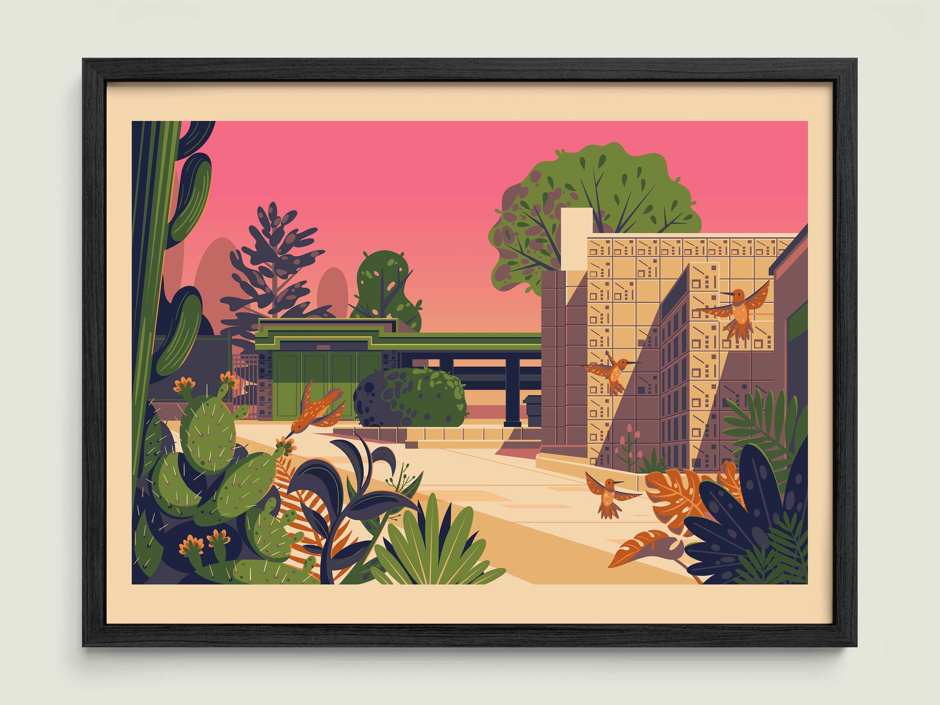 Samuel Freeman House illustration of a Los Angeles landmark by George Townley – detailed architectural art print capturing the iconic landmark