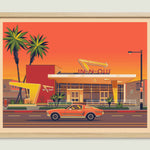 In - N - Out Westwood illustration of a Los Angeles landmark by George Townley – detailed architectural art print capturing the iconic landmark