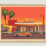 In - N - Out Westwood illustration of a Los Angeles landmark by George Townley – detailed architectural art print capturing the iconic landmark