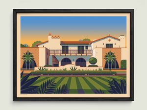Adamson House illustration of a Los Angeles landmark by George Townley – detailed architectural art print capturing the iconic landmark