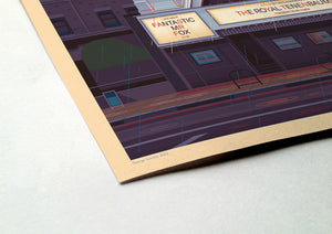 Everyman Screen on the Green illustration of a Los Angeles landmark by George Townley – detailed architectural art print capturing the iconic landmark