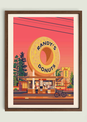 Randy's Donuts illustration of a Los Angeles landmark by George Townley – detailed architectural art print capturing the iconic landmark