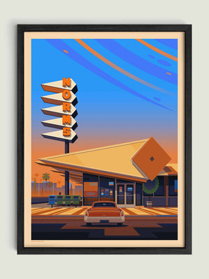 Norm’s illustration of a Los Angeles landmark by George Townley – detailed architectural art print capturing the iconic landmark