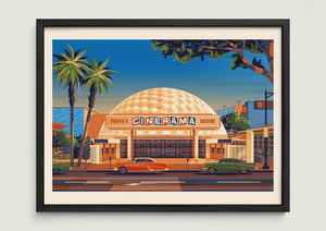 Cinerama Dome illustration of a Los Angeles landmark by George Townley – detailed architectural art print capturing the iconic landmark