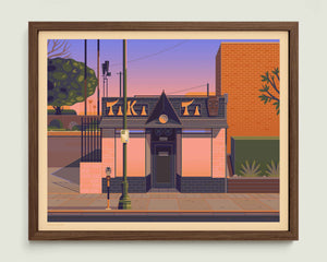 Tiki Ti illustration of a Los Angeles landmark by George Townley – detailed architectural art print capturing the iconic landmark