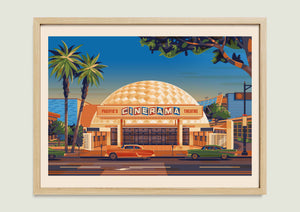 Cinerama Dome illustration of a Los Angeles landmark by George Townley – detailed architectural art print capturing the iconic landmark