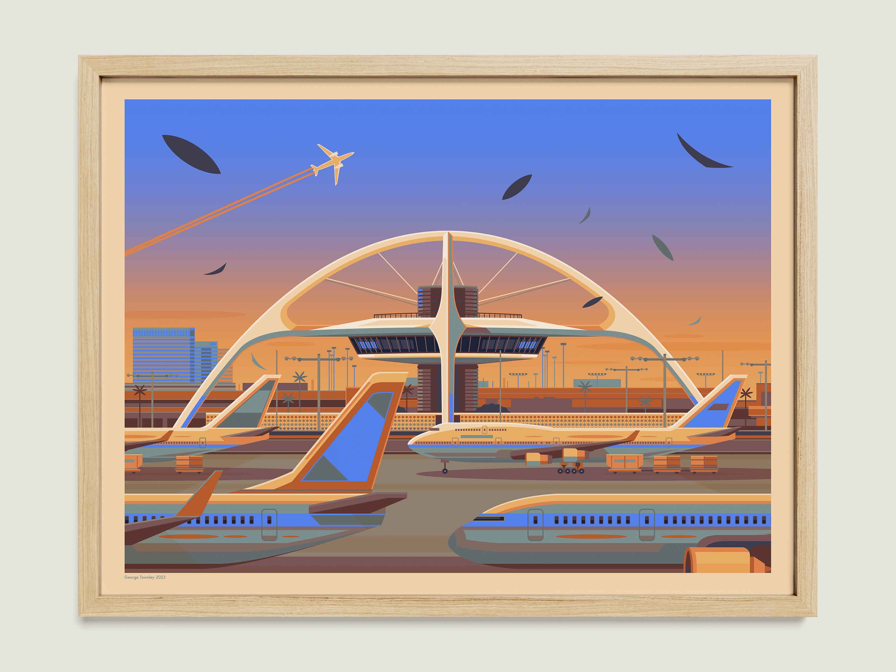 Theme Building illustration of a Los Angeles landmark by George Townley – detailed architectural art print capturing the iconic landmark