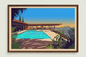 Stahl House illustration of a Los Angeles landmark by George Townley – detailed architectural art print capturing the iconic landmark