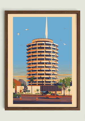 Capitol Records illustration of a Los Angeles landmark by George Townley – detailed architectural art print capturing the iconic landmark