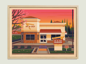 In - N - Out Van Nuys illustration of a Los Angeles landmark by George Townley – detailed architectural art print capturing the iconic landmark