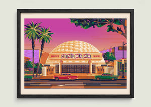 Cinerama Dome illustration of a Los Angeles landmark by George Townley – detailed architectural art print capturing the iconic landmark
