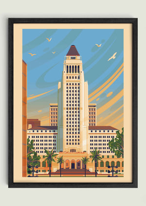 Los Angeles City Hall illustration of a Los Angeles landmark by George Townley – detailed architectural art print capturing the iconic landmark