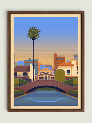 Venice Canals illustration of a Los Angeles landmark by George Townley – detailed architectural art print capturing the iconic landmark