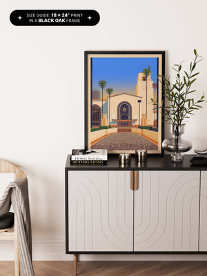 Los Angeles Union Station illustration of a Los Angeles landmark by George Townley – detailed architectural art print capturing the iconic landmark