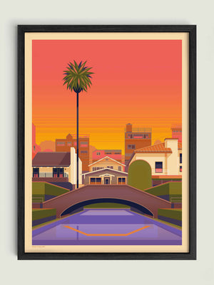 Venice Canals illustration of a Los Angeles landmark by George Townley – detailed architectural art print capturing the iconic landmark