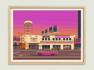 Amoeba Music illustration of a Los Angeles landmark by George Townley – detailed architectural art print capturing the iconic landmark