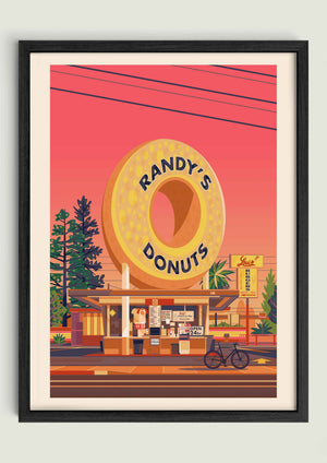 Randy's Donuts illustration of a Los Angeles landmark by George Townley – detailed architectural art print capturing the iconic landmark