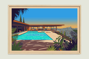 Stahl House illustration of a Los Angeles landmark by George Townley – detailed architectural art print capturing the iconic landmark