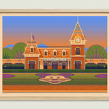 Disneyland Entrance illustration of a Los Angeles landmark by George Townley – detailed architectural art print capturing the iconic landmark