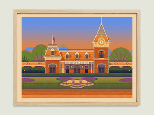 Disneyland Entrance illustration of a Los Angeles landmark by George Townley – detailed architectural art print capturing the iconic landmark