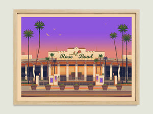 Rose Bowl Stadium illustration of a Los Angeles landmark by George Townley – detailed architectural art print capturing the iconic landmark