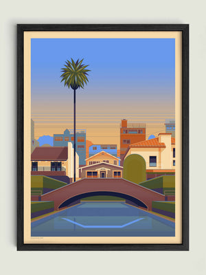 Venice Canals illustration of a Los Angeles landmark by George Townley – detailed architectural art print capturing the iconic landmark
