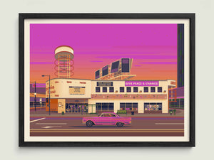 Amoeba Music illustration of a Los Angeles landmark by George Townley – detailed architectural art print capturing the iconic landmark