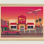 In - N - Out LAX illustration of a Los Angeles landmark by George Townley – detailed architectural art print capturing the iconic landmark