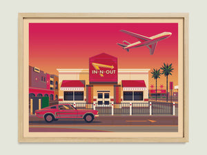 In - N - Out LAX illustration of a Los Angeles landmark by George Townley – detailed architectural art print capturing the iconic landmark