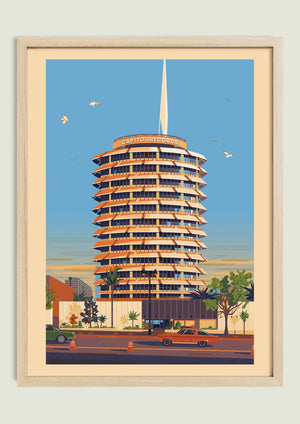 Capitol Records illustration of a Los Angeles landmark by George Townley – detailed architectural art print capturing the iconic landmark