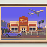 In - N - Out LAX illustration of a Los Angeles landmark by George Townley – detailed architectural art print capturing the iconic landmark