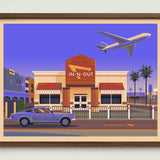 In - N - Out LAX illustration of a Los Angeles landmark by George Townley – detailed architectural art print capturing the iconic landmark