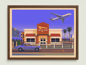 In - N - Out LAX illustration of a Los Angeles landmark by George Townley – detailed architectural art print capturing the iconic landmark