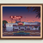 El Coyote Cafe illustration of a Los Angeles landmark by George Townley – detailed architectural art print capturing the iconic landmark