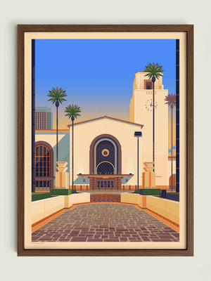 Los Angeles Union Station illustration of a Los Angeles landmark by George Townley – detailed architectural art print capturing the iconic landmark
