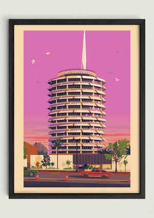 Capitol Records illustration of a Los Angeles landmark by George Townley – detailed architectural art print capturing the iconic landmark