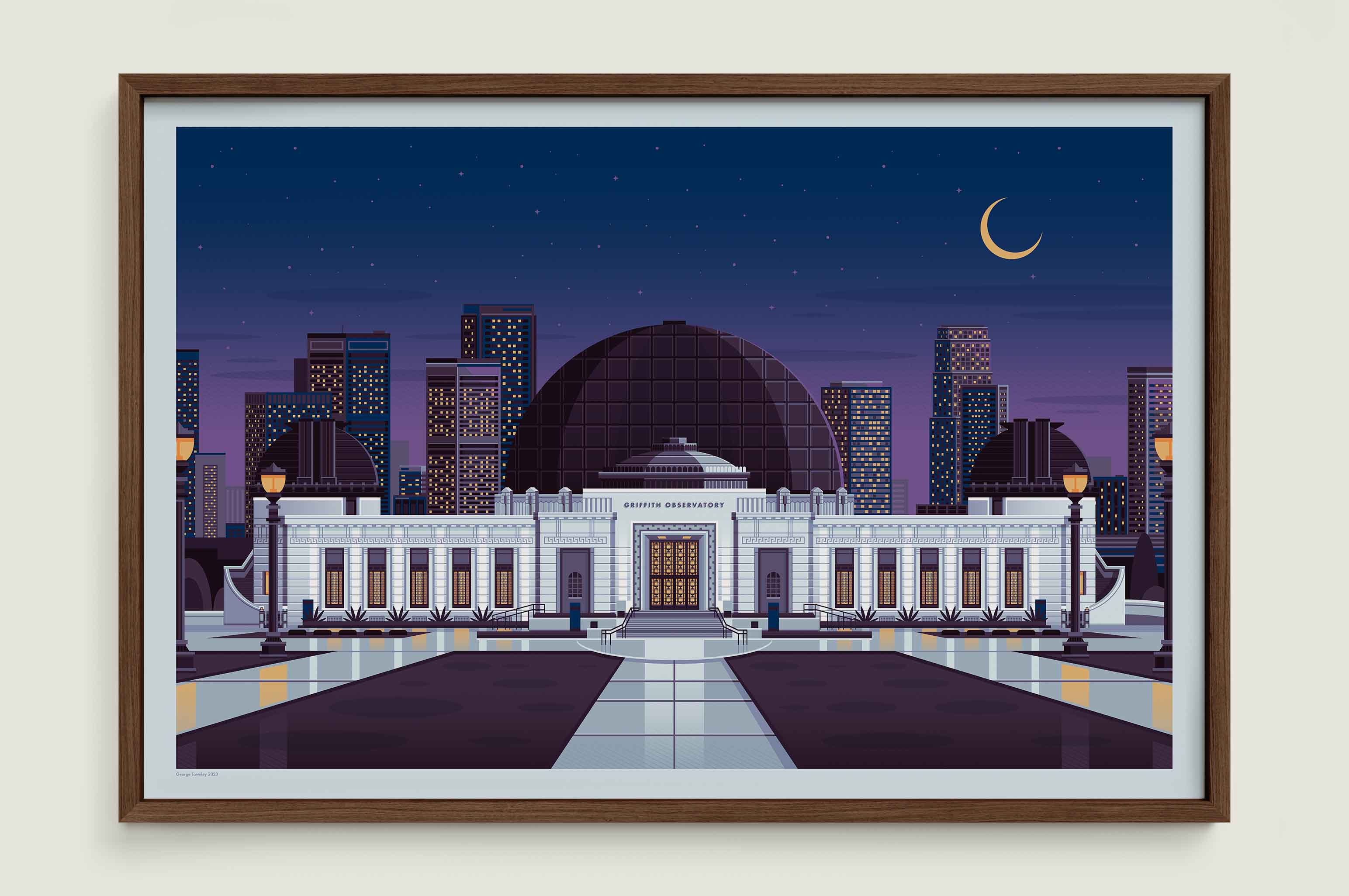 Griffith Observatory illustration of a Los Angeles landmark by George Townley – detailed architectural art print capturing the iconic landmark